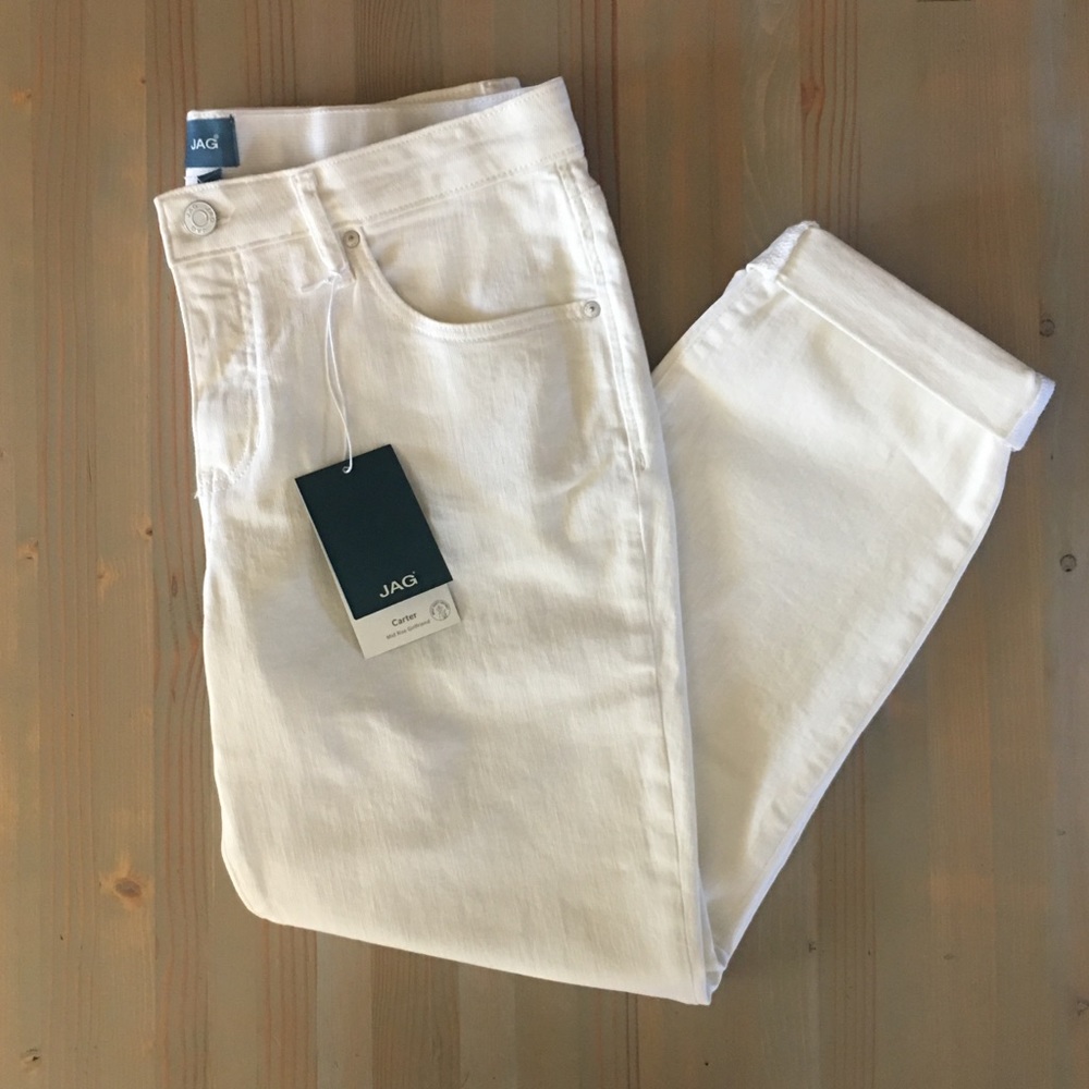 NWT JAG Carter Mid Rise Girlfriend Jeans White 12 - Picture 4 of 16